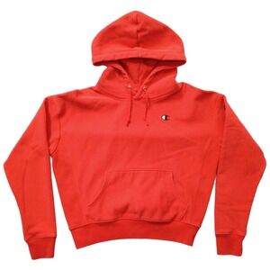 Champion Women's Large Reverse Weave Hoodie Orange Pullover Polka Dot Logo Sweat